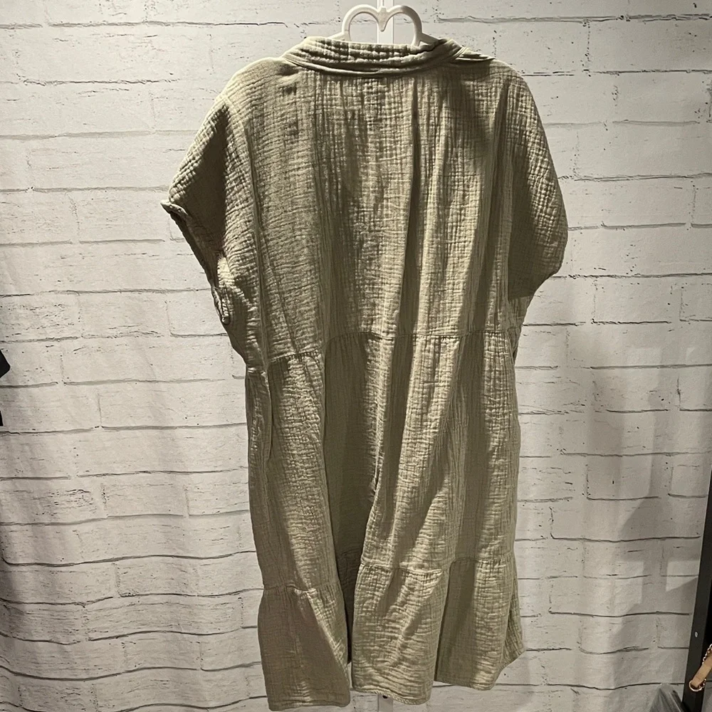 1295.‎ Bobi Taupe V-Neck Women's Dress - Picture 4 of 6